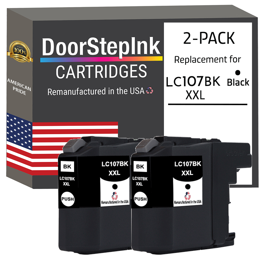 DoorStepInk Brand for Brother LC107BK XXL Super High Yield Black Twin Pack Remanufactured in the USA Ink Cartridge,  LC-107BK