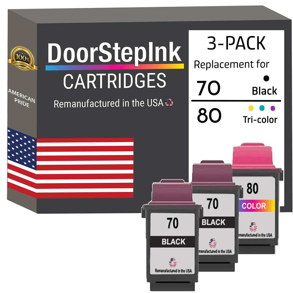 DoorStepInk Brand for Lexmark #70 2 Black / #80 1 Color Remanufactured in the USA Ink Cartridges 3-Pack